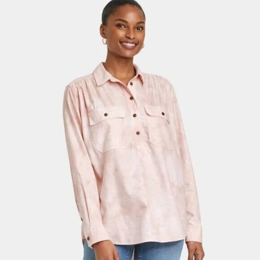 Universal Thread Shirt Pink Tie Dye Popover Button Down Long Sleeve - Picture 1 of 11